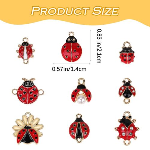 DIY ladybug jewellery finding kit mixed enamel ladybug charms red black gold rhinestone pearl daisy styles jewellery making Australia