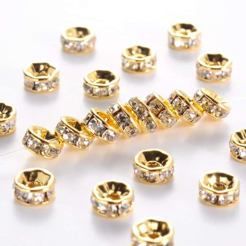 Golden rondelle rhinestone spacer beads clean straight-edge gold setting single row clear rhinestone band scattered and threaded jewellery making Australia