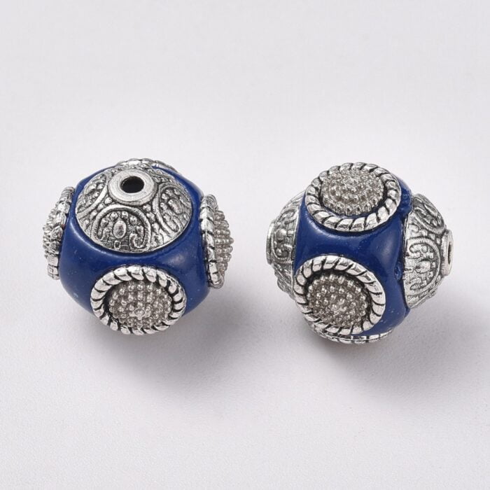 Blue Floral silver Rimmed Kashmiri Bead