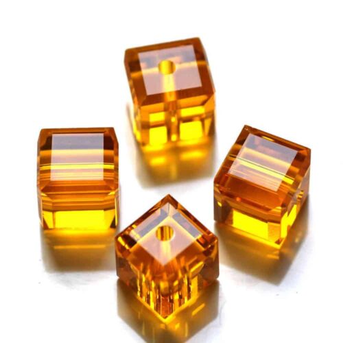 Orange Faceted Square Glass Beads