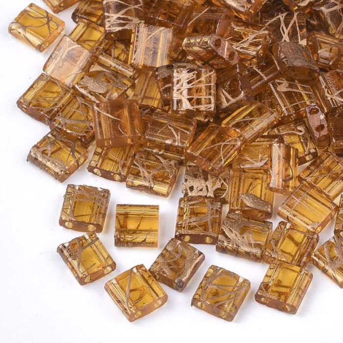 1 Gram - 10 Golden Rod Picasso Transparent Square Seed Beads - Image 4