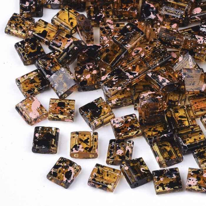 1 Gram - 10 Black Picasso Transparent Square Seed Beads - Image 2