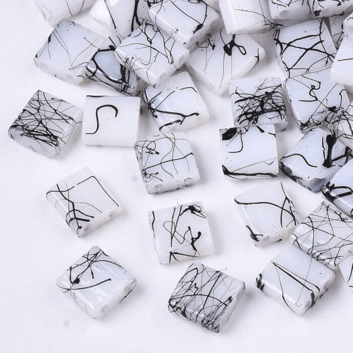 1 Gram - 10 Smokey White Picasso Transparent Square Seed Beads - Image 2