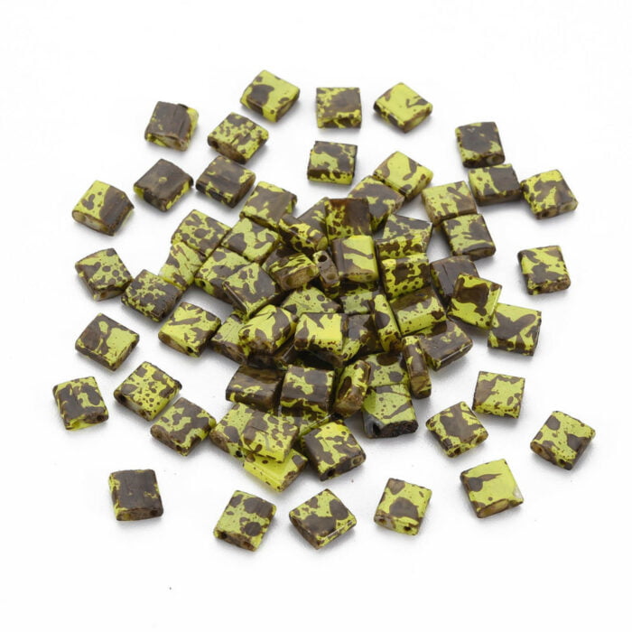 1 Gram - 10 Yellow Two Hole Picasso Transparent Square Seed Beads - Image 4
