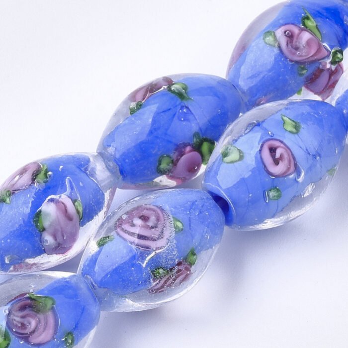Blue Silver Foil Lampwork Beads