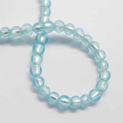 Light Blue Silver Foil Round Beads