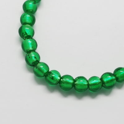 Green Silver Foil Round Beads