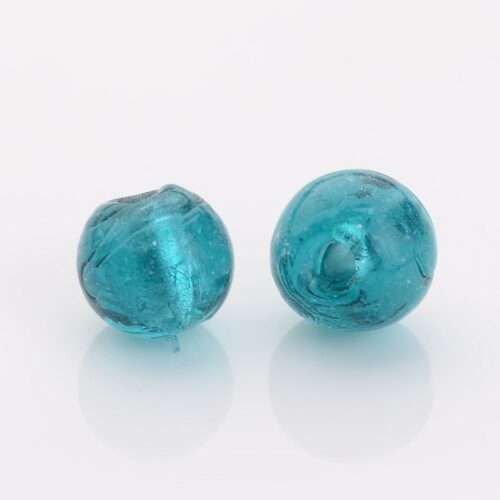 Teal Silver Foil Round Beads