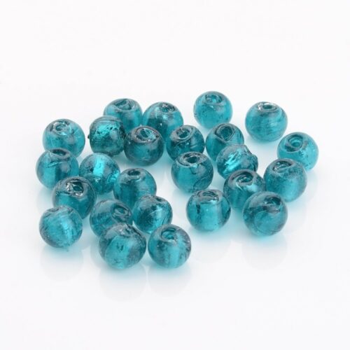 Teal Silver Foil Round Beads