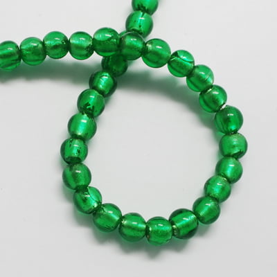 Green Silver Foil Round Beads