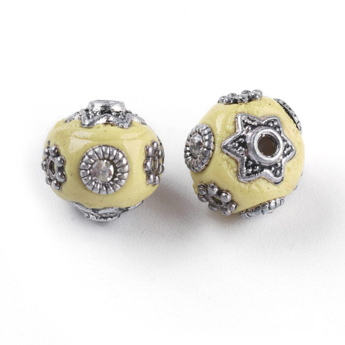 Light Yellow Silver Kashmiri Bead
