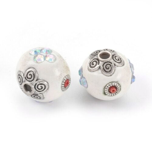 White Floral Studded Kashmiri Bead