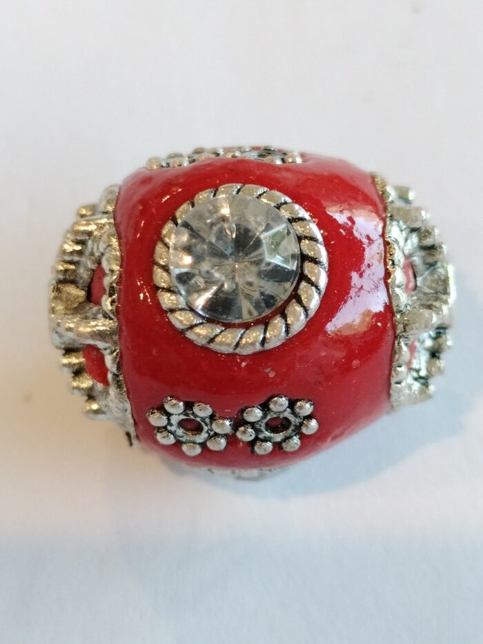 Oval Red Floral Zircon Kashmiri Bead