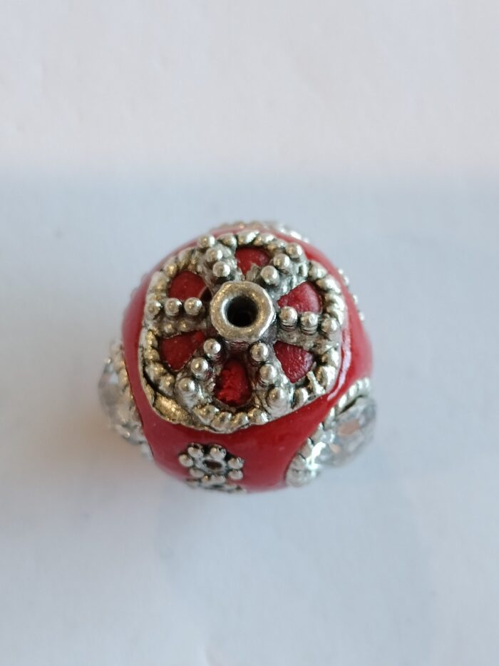 Red Floral Zircon Kashmiri Bead