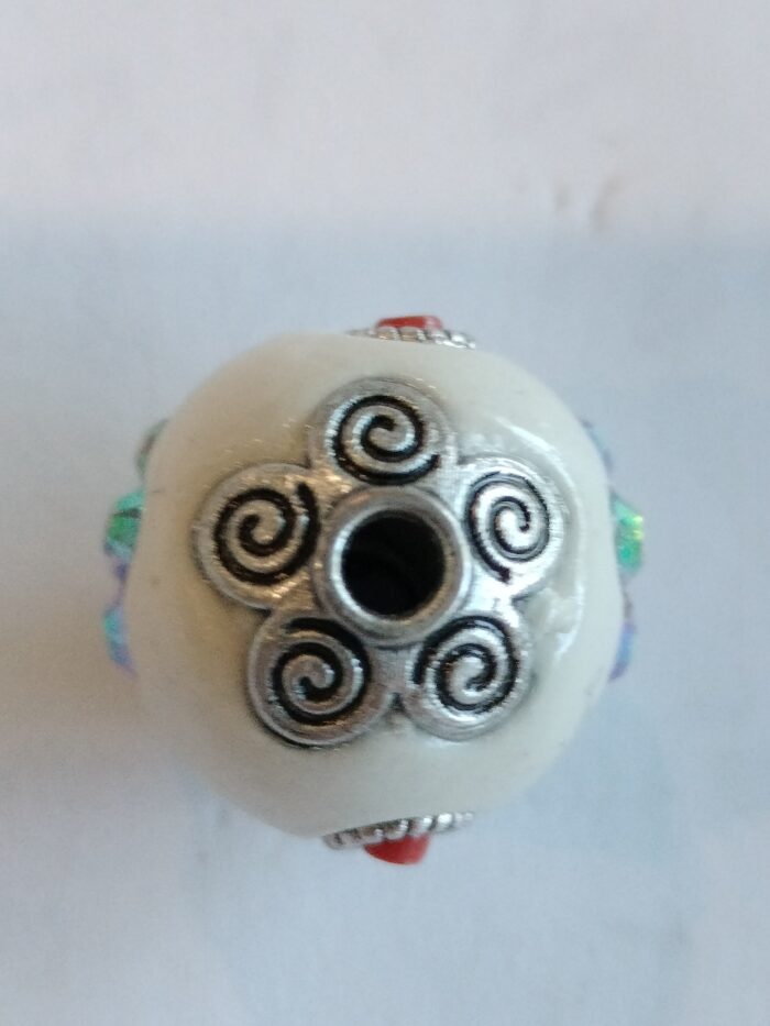 White Floral Studded Kashmiri Bead