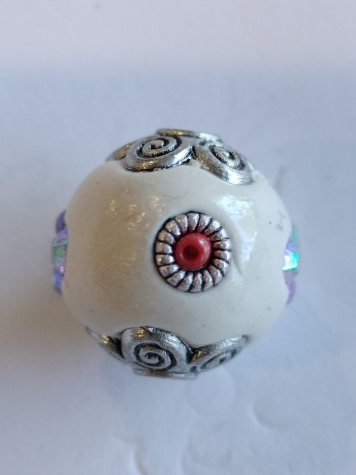 White Floral Studded Kashmiri Bead