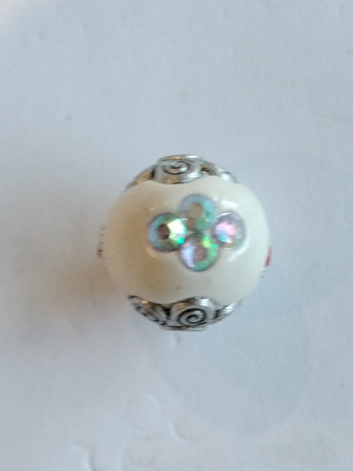 White Floral Studded Kashmiri Bead