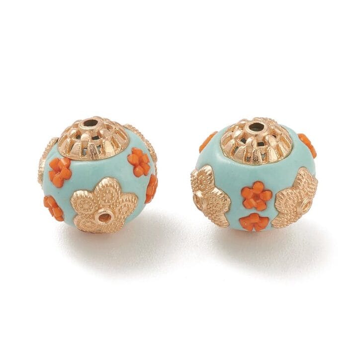 Pale Turquoise Kashmiri Beads With Alloy Rondelle Flowers