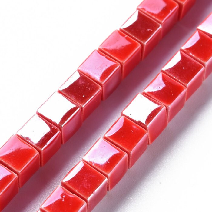 Red Porcelain Cube Beads