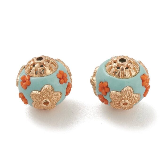 Pale Turquoise Kashmiri Beads With Alloy Rondelle Flowers