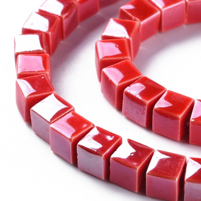 Red Porcelain Cube Beads