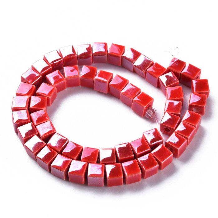 Red Porcelain Cube Beads