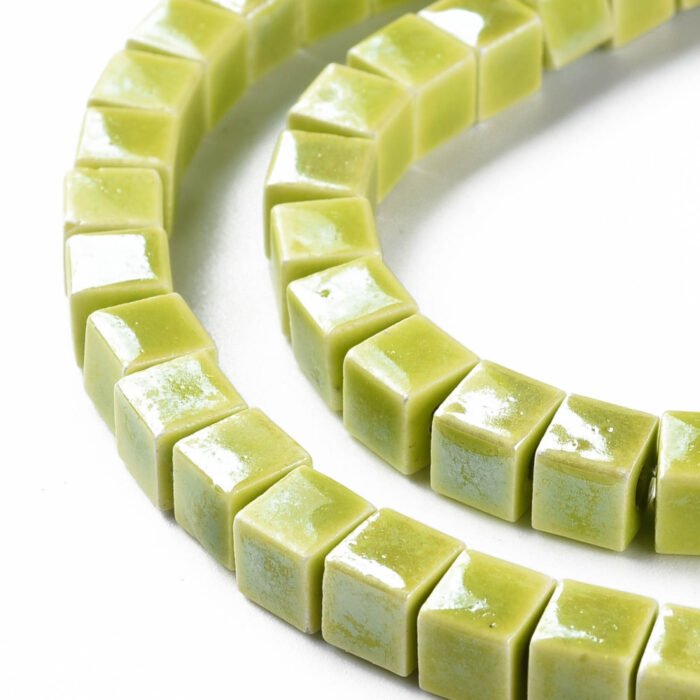 Olive Porcelain Cube Beads