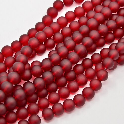 Dark Red Frosted Glass Beads