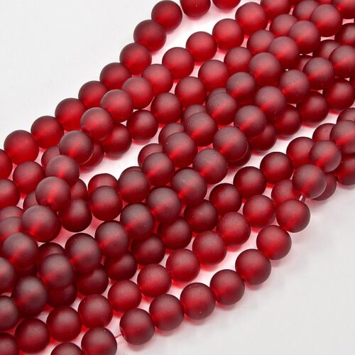 Dark Red Frosted Glass Beads