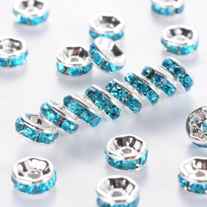 Aquamarine Rondelle Rhinestone Beads