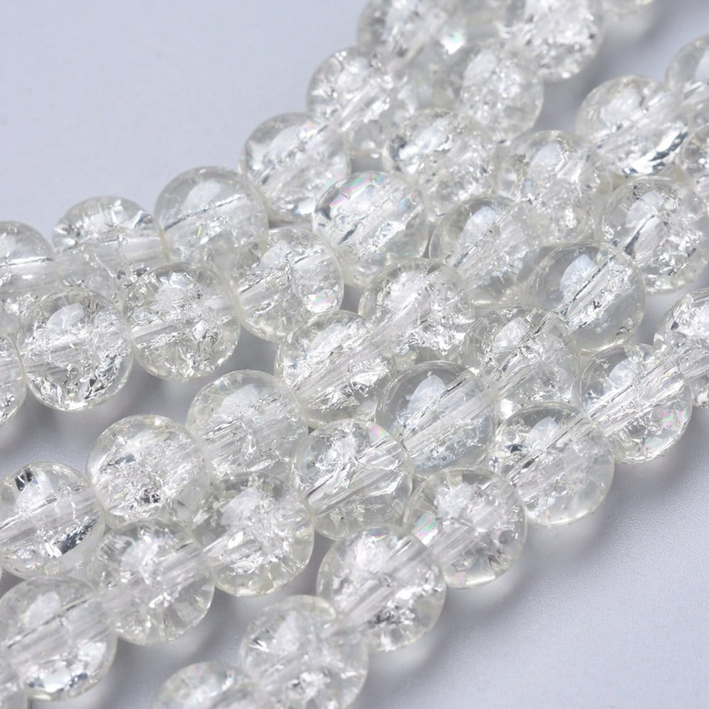 Clear with White Crackle Effect Glass Beads - (8mm) - Image 2