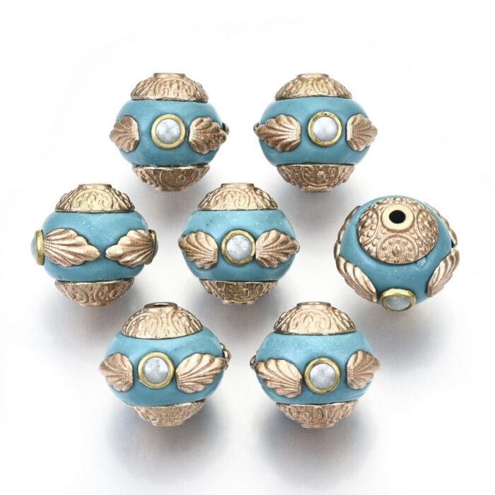 Turquoise Golden Kashmiri Beads