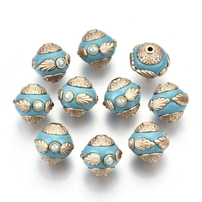 Turquoise Golden Kashmiri Beads