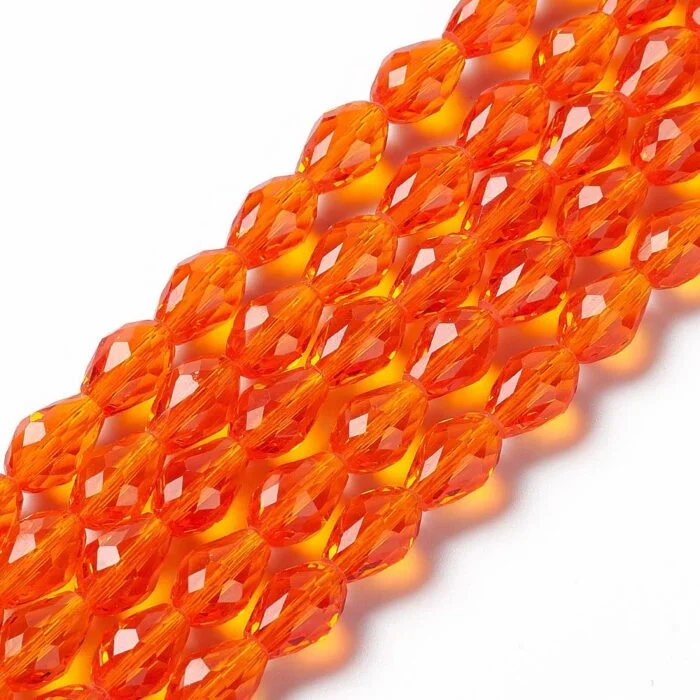 Faceted Orange Tear Drop Glass Beads