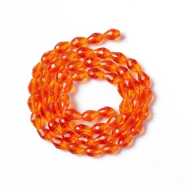 Super Beautiful Crafted Faceted Orange Tear Drop Glass Beads