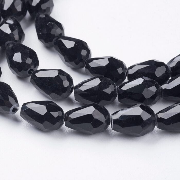 Stunning Faceted Black Tear Drop Glass Beads