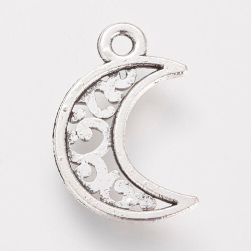 Silver Half Moon Floral Pendants