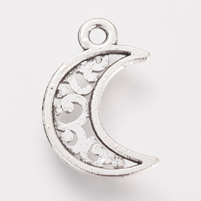 Silver Half Moon Floral Pendants