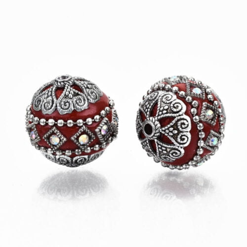 Red AB Rhinestone Kashmiri Beads