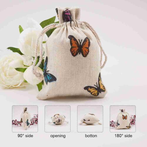 Butterfly Burlap Drawstring Gift Pouch