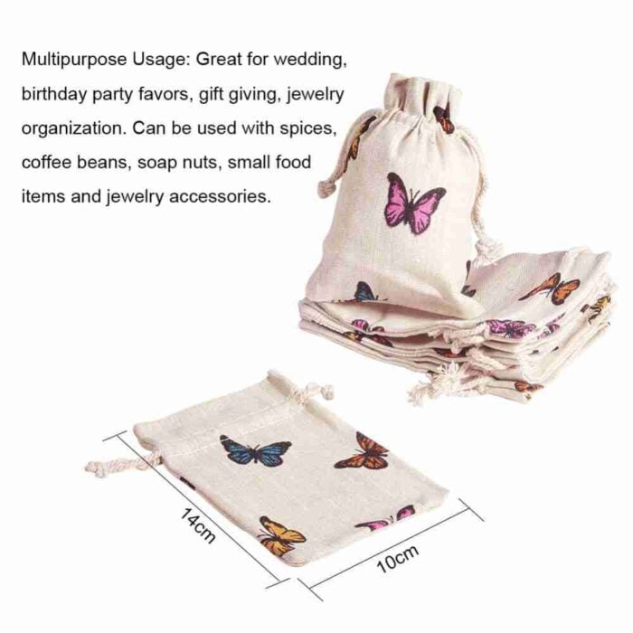 Butterfly Burlap Drawstring Gift Pouch