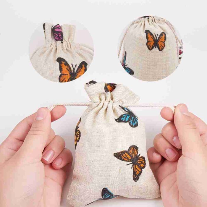 Butterfly Burlap Drawstring Gift Pouch