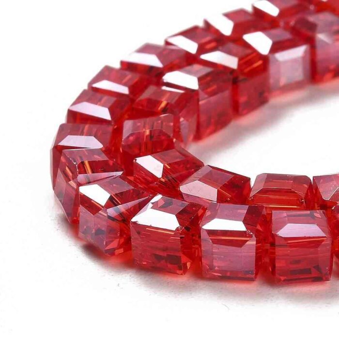 Electroplated Red Tiny Square Glass Beads