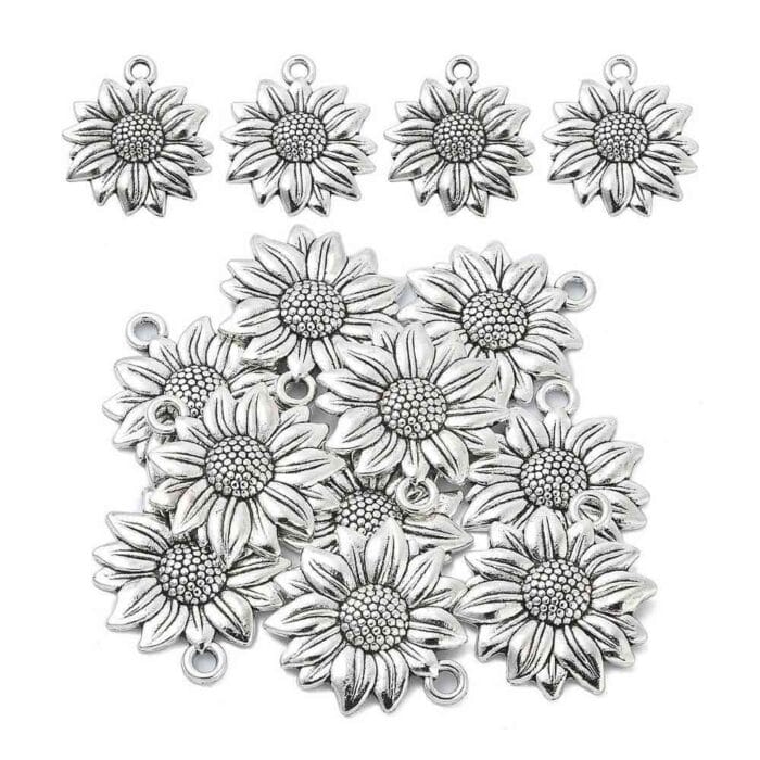 Sunflower Antique Silver Pendant Charm