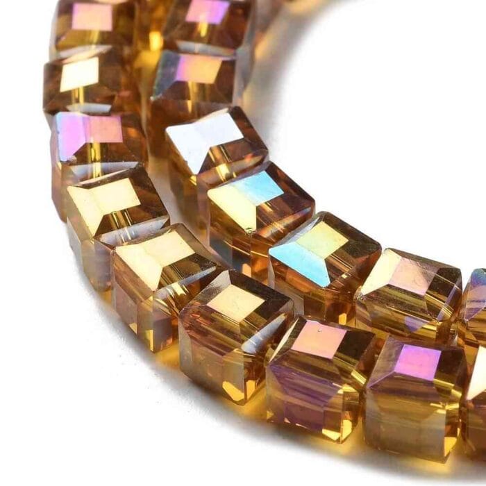 Goldenrod AB Square Glass Beads