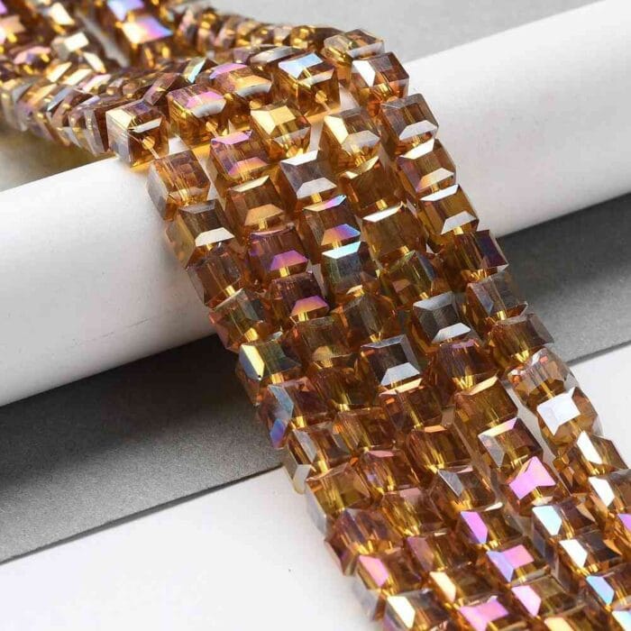 Goldenrod AB Square Glass Beads