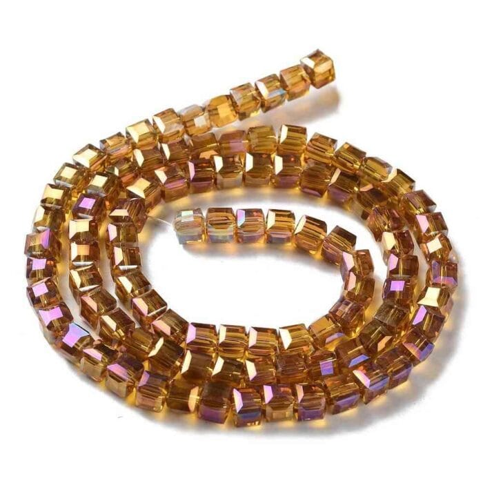 Goldenrod AB Square Glass Beads