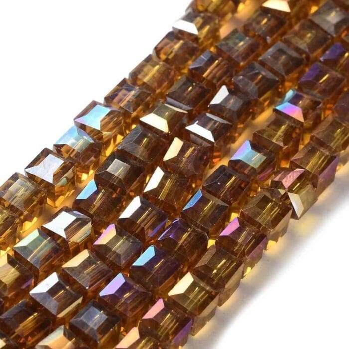 Goldenrod AB Square Glass Beads
