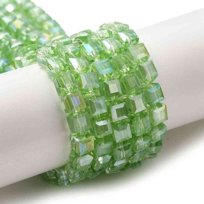 Light Green AB Electroplated Square Glass Beads