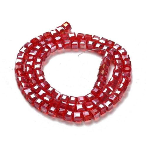 Electroplated Red Tiny Square Glass Beads